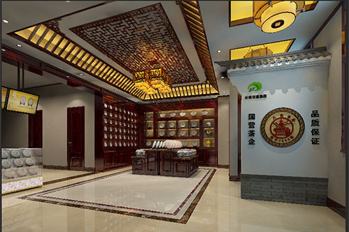 中卫古朴典雅的中式茶叶店大堂设计效果图