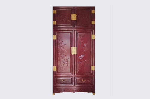 中卫高端中式家居装修深红色纯实木衣柜