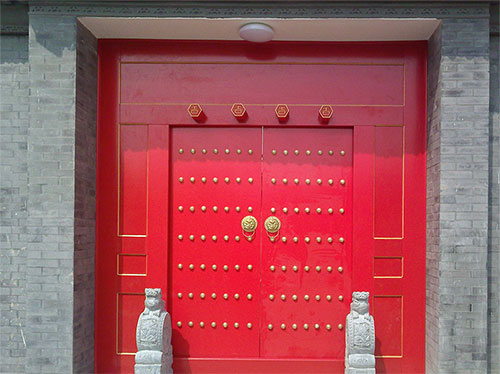 中卫中国传统四合院系列朱红色中式木制大门木作